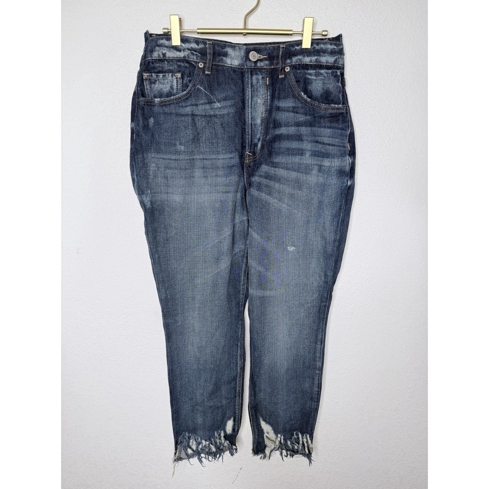 Express Vintage Ankle Button Fly Denim Jeans Womens Size 6 Distressed Whiskered